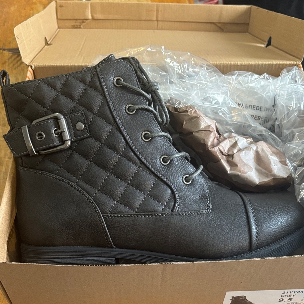 Quilted Gray Ankle Boots